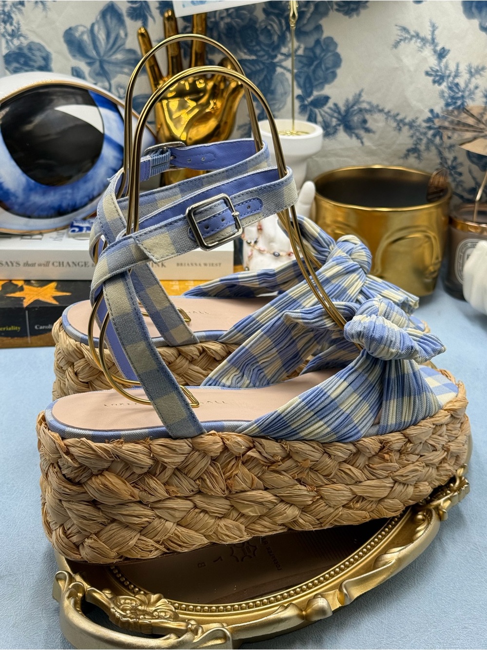 🆕 LOEFFLER RANDALL 🧿 NWOB Gaby Espadrille Sandals, Blue Gingham - Sz 7 - Picture 10 of 16